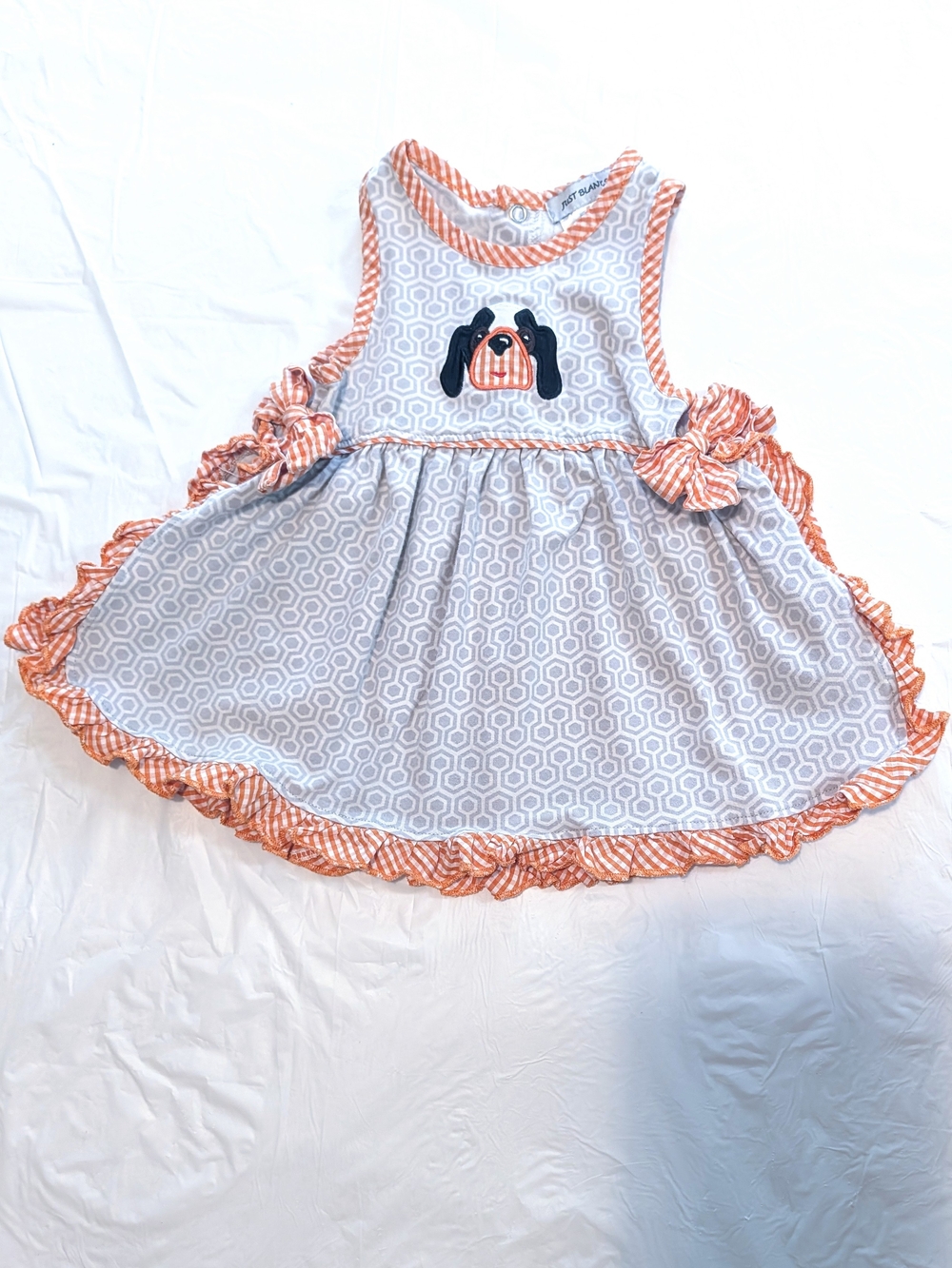 Just Blanks Girls Sleeveless Stripe Bow Dress Grey White Orange Size 18M Dog Pup